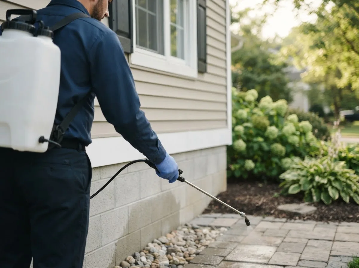 Pest control technician inspecting a home in Spencer, OH